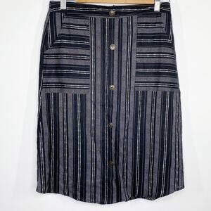 Utility Skirt Women Small Black Striped Faux Button Knee Length Cotton Peasant
